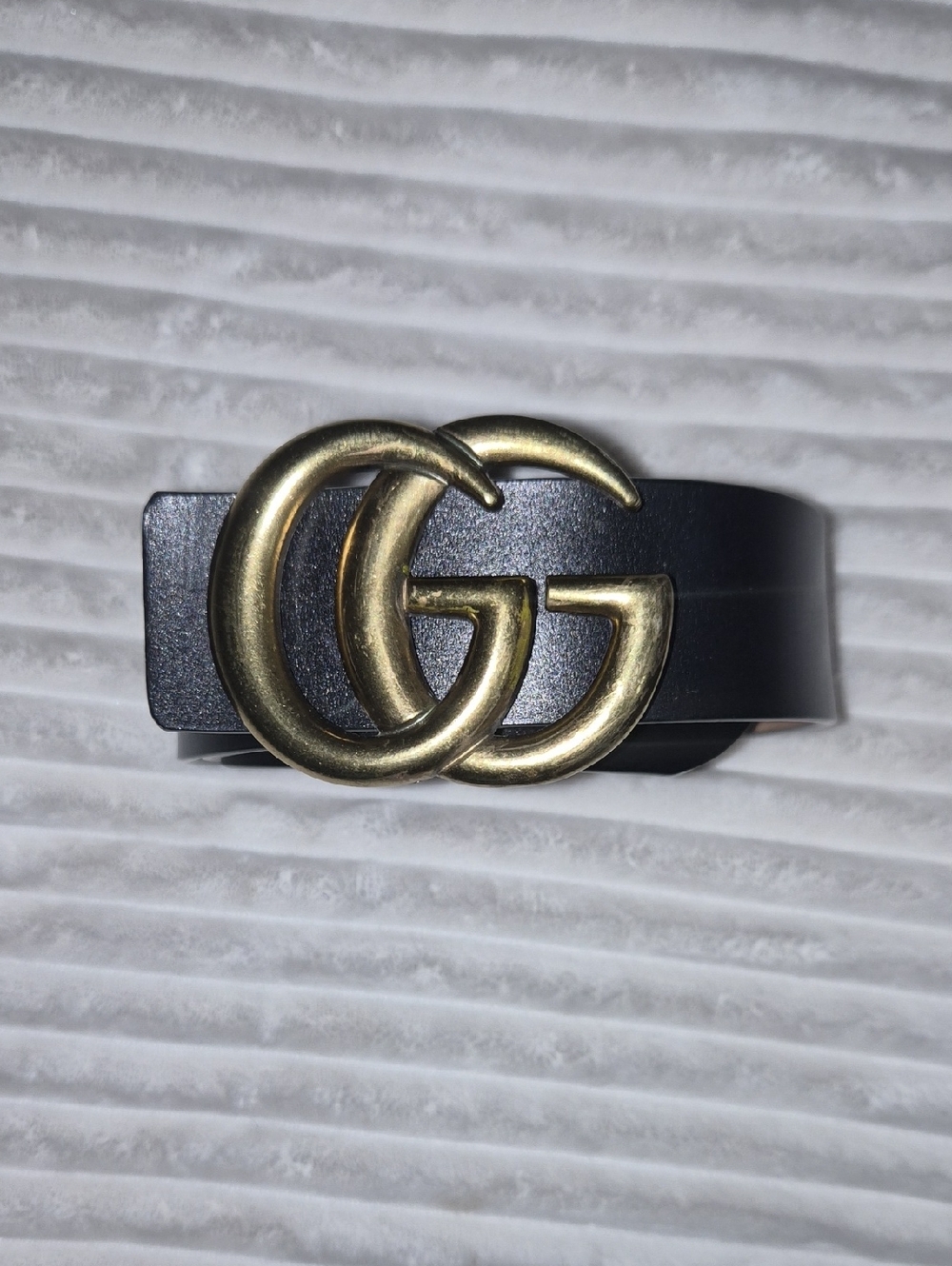 Black Leather Belt with Gold Double 'G' Buckle